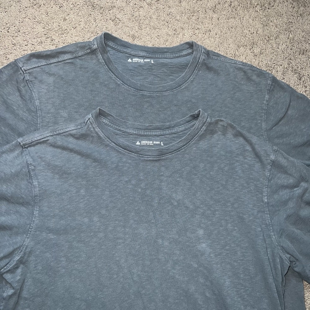 American Giant Men's Bundle of 2 Blue Midweight T-Shirts L 100% Cotton Crewneck